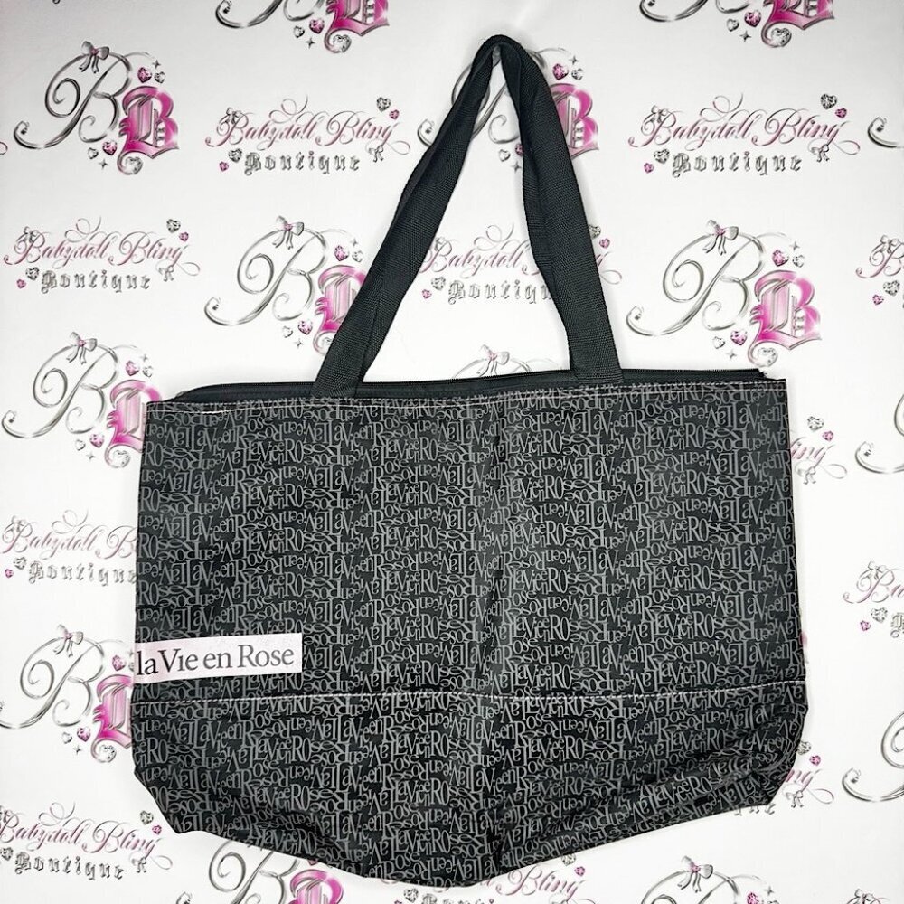 La Vie en Rose Black Tote Bag pink black